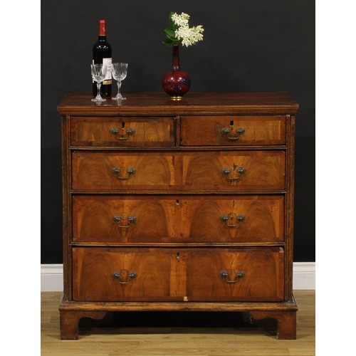 1359 - An 18th century and later walnut chest, rectangular top with moulded edge above two short and three ... 