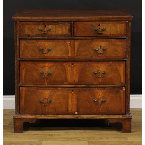 1359 - An 18th century and later walnut chest, rectangular top with moulded edge above two short and three ... 