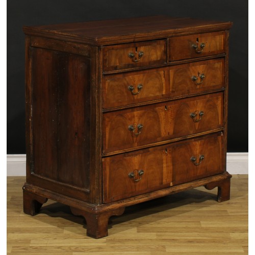 1359 - An 18th century and later walnut chest, rectangular top with moulded edge above two short and three ... 