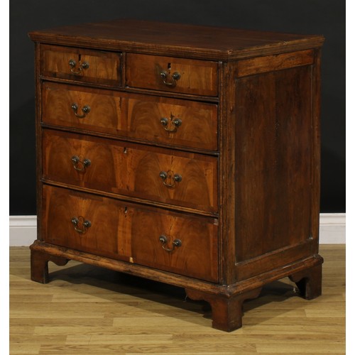 1359 - An 18th century and later walnut chest, rectangular top with moulded edge above two short and three ... 