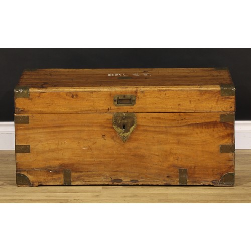 1319 - A 19th century brass mounted camphor military sailor’s campaign sea chest, hinged top inscribed BRUS... 