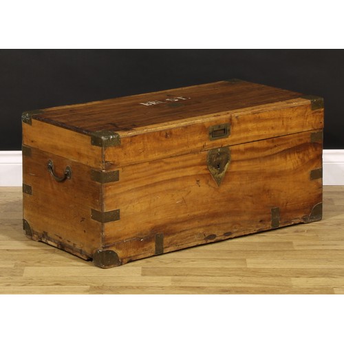 1319 - A 19th century brass mounted camphor military sailor’s campaign sea chest, hinged top inscribed BRUS... 