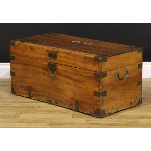 1319 - A 19th century brass mounted camphor military sailor’s campaign sea chest, hinged top inscribed BRUS... 