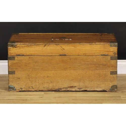 1319 - A 19th century brass mounted camphor military sailor’s campaign sea chest, hinged top inscribed BRUS... 