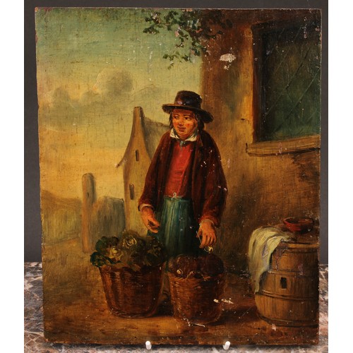 286 - English School (19th century), The Cabbage Seller, unsigned, oil on oak board, 26.5cm x 22cm