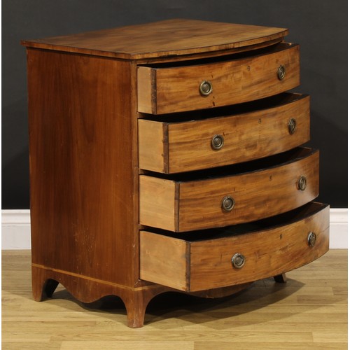 1390 - A 19th century mahogany bowfront chamber chest, of small and neat proportions, slightly oversailing ... 