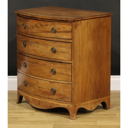 1390 - A 19th century mahogany bowfront chamber chest, of small and neat proportions, slightly oversailing ... 