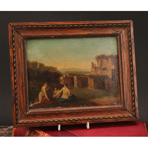 418 - English School (18th century), The Bathers, monogrammed AR, oil on canvas, 18cm x 24cm