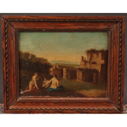 418 - English School (18th century), The Bathers, monogrammed AR, oil on canvas, 18cm x 24cm