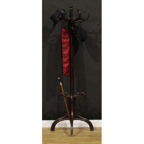 1532 - A mid-20th century beech bentwood hat and coat stand, in the manner of Gebrüder Thonet, 199cm high, ... 