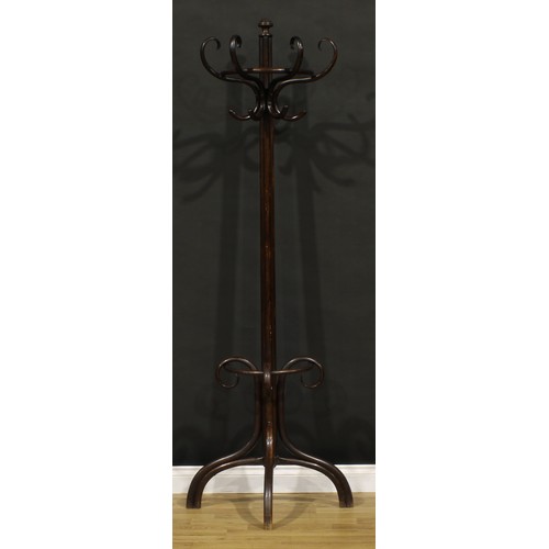 1532 - A mid-20th century beech bentwood hat and coat stand, in the manner of Gebrüder Thonet, 199cm high, ... 