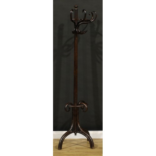 1532 - A mid-20th century beech bentwood hat and coat stand, in the manner of Gebrüder Thonet, 199cm high, ... 