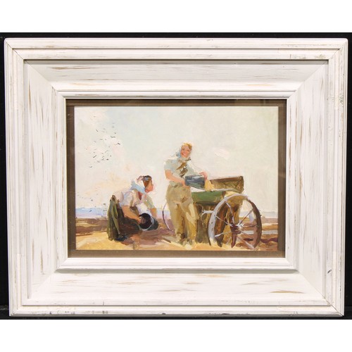 299 - Russian School (mid 20th century)
The Wheat Farmers
unsigned, oil on board, 26.5cm x 35.5cm