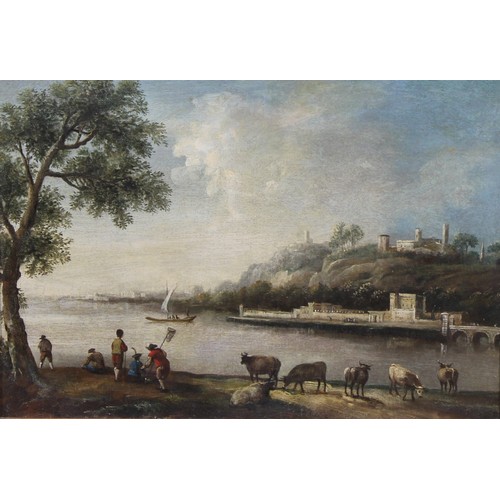 373 - Dutch School (18th century)
Fishermen and Cattle by a River
unsigned, oil on canvas, 35.5cm x 51cm