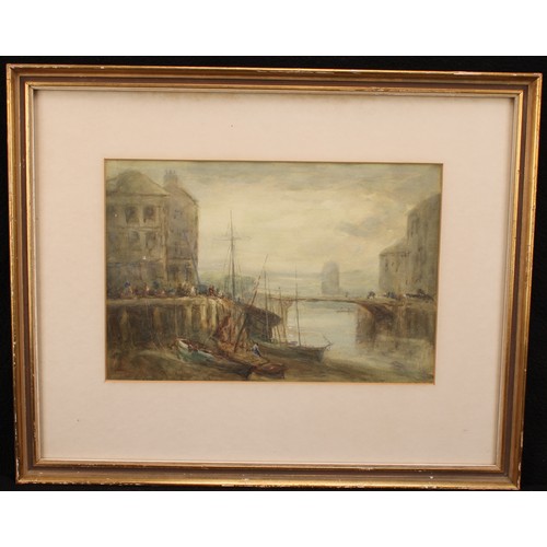 386 - English School (19th/early 20th century)
Continental Harbour Scene
unsigned, references to Hercules ... 