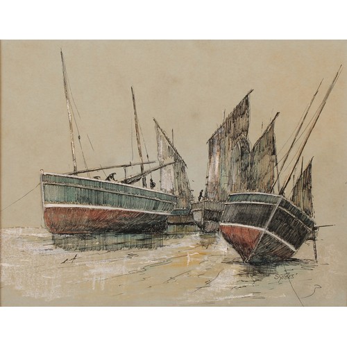 351 - Desmond Gordon Sythes (1929-2008)
Cornish Longliners
signed, ink on card, 17.5cm x 22.5cm