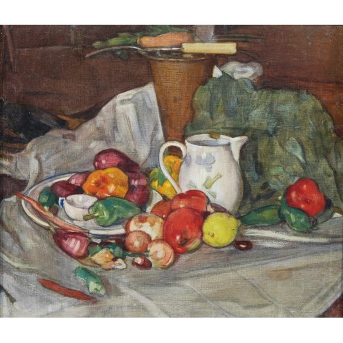 324 - Giorgio Matteo Aicardi (1891-1984)
Still Life of a Milk Jug and Fruit
signed, acrylic on canvas, 55c... 