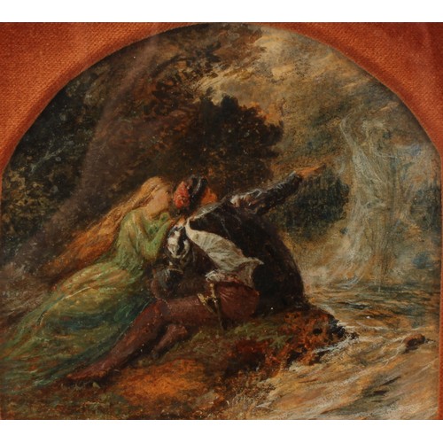 497 - Manner of Pre-Raphaelites (English School, 19th century)
Couple Beside Waterfall
unsigned, oil on bo... 