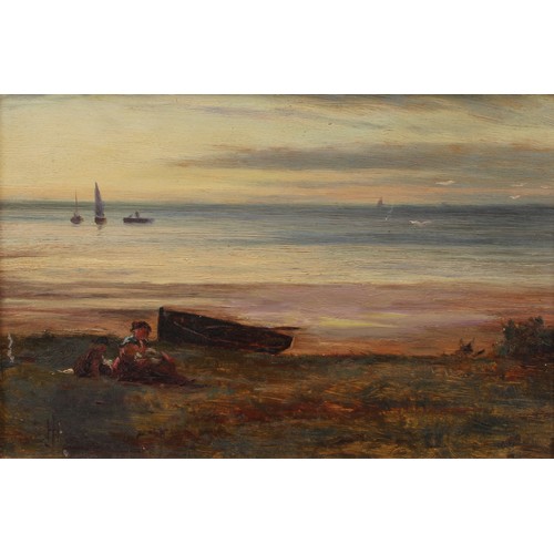 476 - J.H. (20th century English School)
Mother and Child on a Beach
monogrammed, oil on board, 16cm x 24c... 