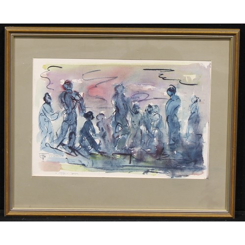 483 - Thomas O'Donnell (1944-2020)
Standing in Line
signed, dated 1992, London, watercolour, 27cm x 40cm