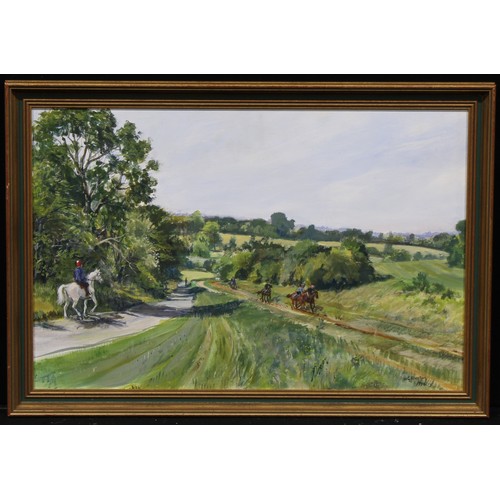 448 - H.G. Buxton (English School)
Trotting on Epsom Downs
signed, dated 1994, oil on board, 49cm x 75cm