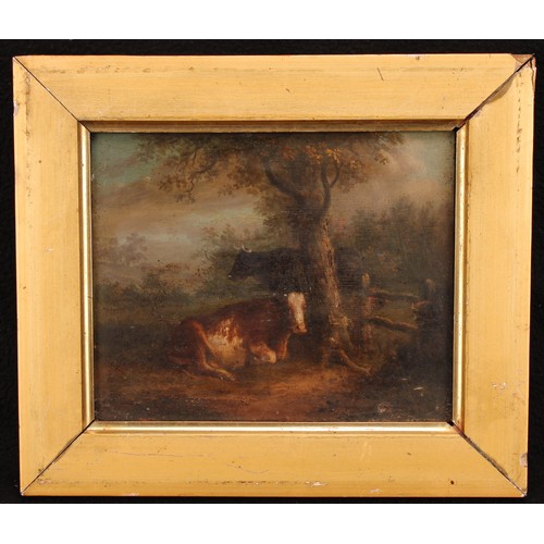 288 - English School (Early 19th century)
Cattle Resting Beside Tree
unsigned, oil on board, 14.5cm x 18cm