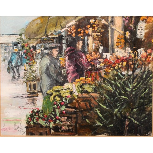 287 - English School (20th century)
Flower and Fruit Stall
indistinctly signed, title to verso, oil on pap... 