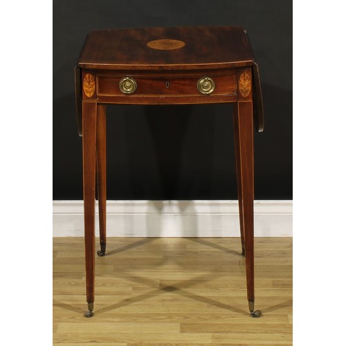 1406 - A George III satinwood crossbanded mahogany and marquetry Pembroke table, oval top with fall leaves ... 