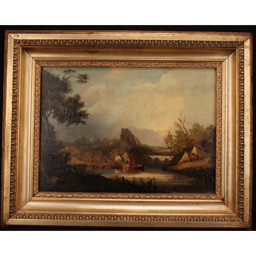 411 - Edward Charles Williams (1807-1881)
River Landscape, 
signed, oil on panel, 35.5cm x 49.5cm