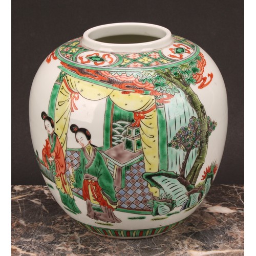 195 - A 19th century Chinese ovoid ginger jar, decorated in polychrome enamels with figures and horse in c... 