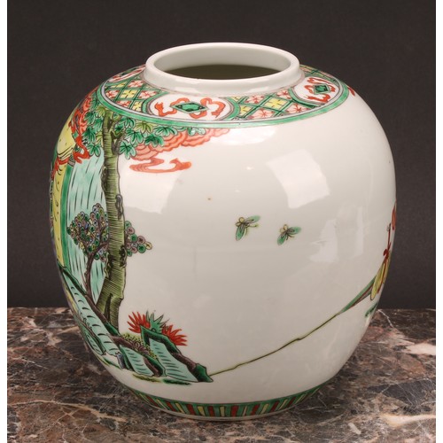 195 - A 19th century Chinese ovoid ginger jar, decorated in polychrome enamels with figures and horse in c... 