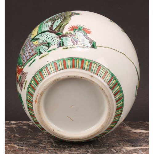 195 - A 19th century Chinese ovoid ginger jar, decorated in polychrome enamels with figures and horse in c... 