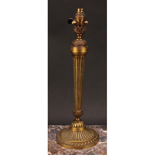 1369 - A Louis XVI Revival gilt bronze table lamp, fluted and cast with acanthus, 46cm high, early 20th cen... 