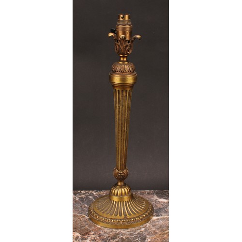 1369 - A Louis XVI Revival gilt bronze table lamp, fluted and cast with acanthus, 46cm high, early 20th cen... 