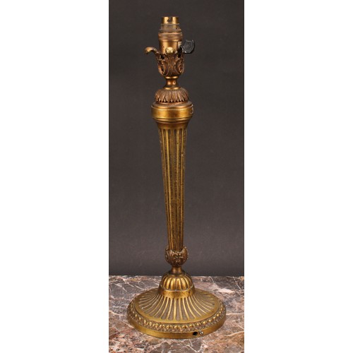 1369 - A Louis XVI Revival gilt bronze table lamp, fluted and cast with acanthus, 46cm high, early 20th cen... 