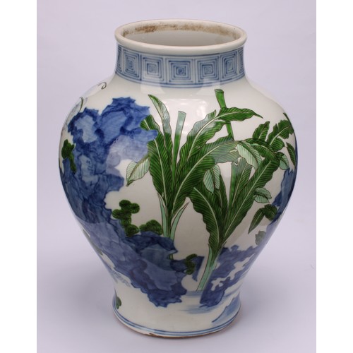 221 - A Chinese porcelain doucai baluster vase, decorated with a narrative scene and verse, 31cm high