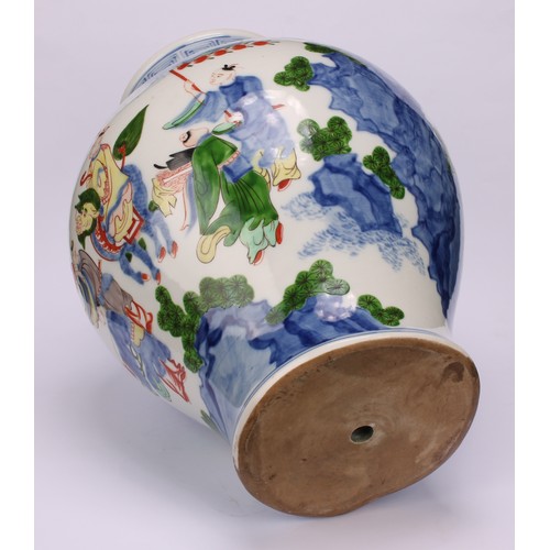 221 - A Chinese porcelain doucai baluster vase, decorated with a narrative scene and verse, 31cm high