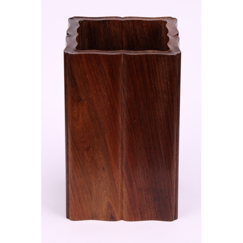 244 - A Chinese hardwood fluted square bitong brush pot, 13.5cm high