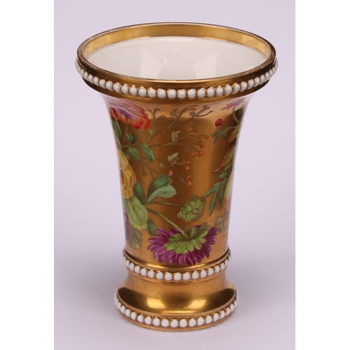 41 - A Spode trumpet shaped vase, painted with flowers and ripe fruit on a gilt ground, 11.5cm high, patt... 