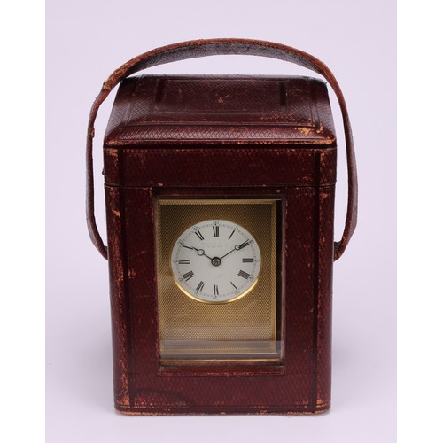 1882 - An early 20th century lacquered brass repeater carriage clock, 5cm dial inscribed with Roman and sub... 