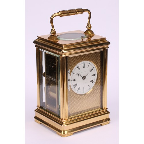 1882 - An early 20th century lacquered brass repeater carriage clock, 5cm dial inscribed with Roman and sub... 