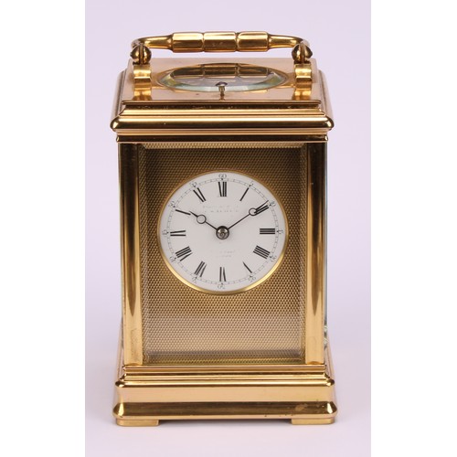 1882 - An early 20th century lacquered brass repeater carriage clock, 5cm dial inscribed with Roman and sub... 