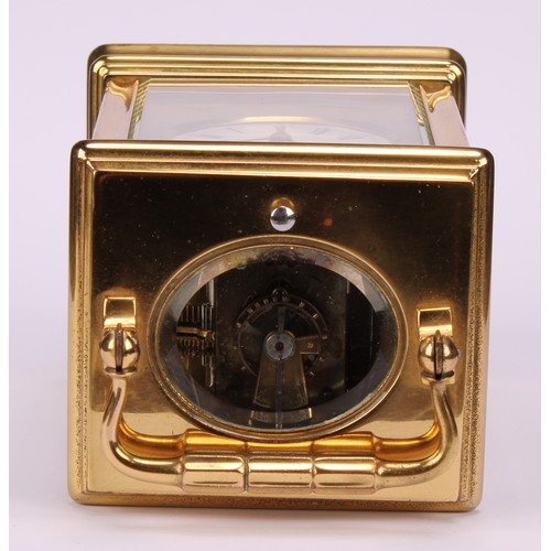 1882 - An early 20th century lacquered brass repeater carriage clock, 5cm dial inscribed with Roman and sub... 