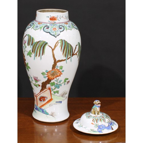 262 - A large 19th century famille rose ovoid vase and cover, painted in in polychrome enamels with flower... 