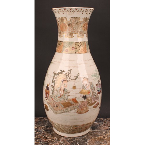 263 - A large Japanese Satsuma ovoid vase, painted with children at their lessons, 59cm high, Meiji period