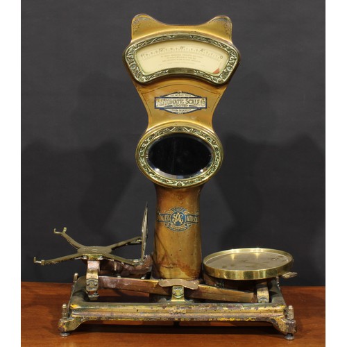 1908 - An early 20th century cast iron and brass grocer’s shop counter scales, Springless Auto Scale by The... 