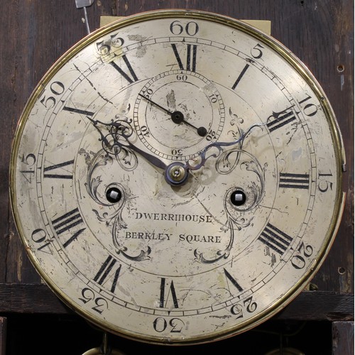 1264 - A George III mahogany longcase clock, 22cm silvered dial inscribed DWERRIHOUSE BERKLEY SQUARE, Roman... 