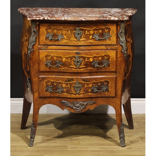 1331 - A late 19th century French rosewood, kingwood and marquetry serpentine commode, in the Louis XV tast... 