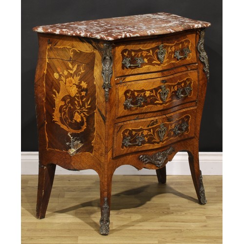 1331 - A late 19th century French rosewood, kingwood and marquetry serpentine commode, in the Louis XV tast... 