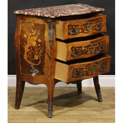 1331 - A late 19th century French rosewood, kingwood and marquetry serpentine commode, in the Louis XV tast... 